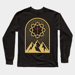 Crown of thorns, cross and mountains. Long Sleeve T-Shirt